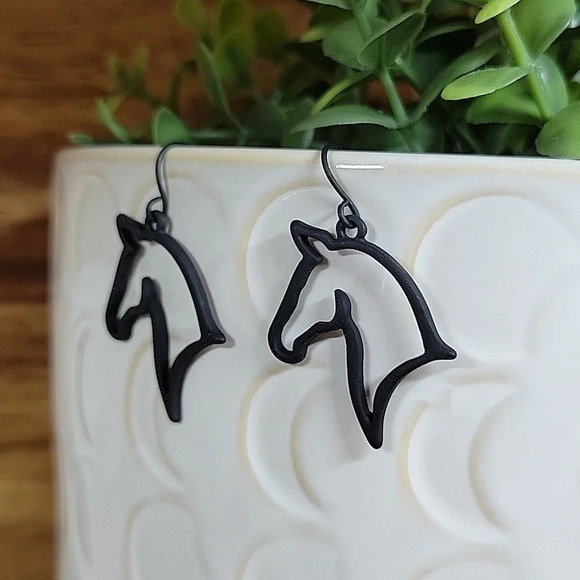 HORSE HEAD SILHOUETTE EARRINGS - Picture 1 of 7